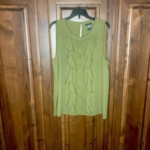 Ann Taylor Olive Green Ruffle Blouse